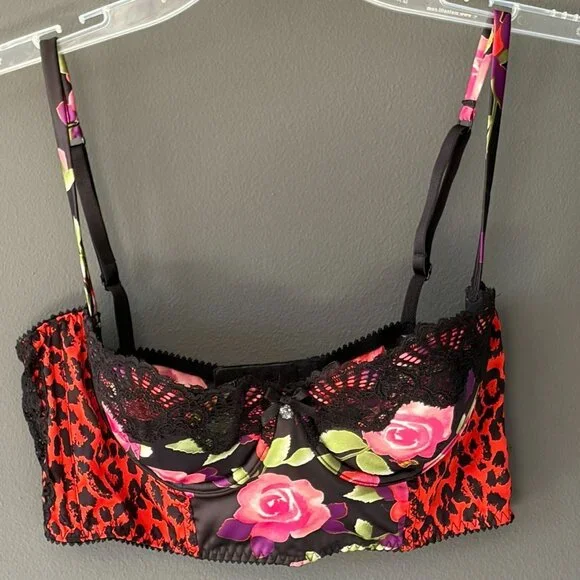 Victoria’s Secret Lace Rose Leopard Satin Bustier Bra 36C - Picture 2 of 8
